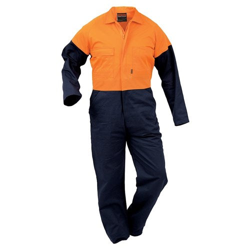 Long Sleeve Cotton Overalls - Orange/Navy