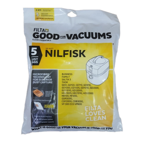 5 Dust hoover Bags for Nilfisk VP300 GD1000 GD1005 CDB3000 Family Vacuum